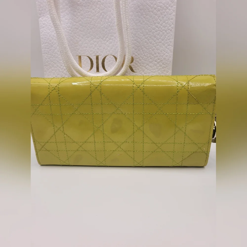 Lady Dior Lotus Cannage Neon Yellow Patent Calfskin Long Wallet